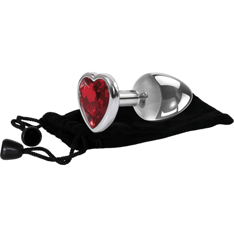 adam & eve red heart gem with glass anal plug