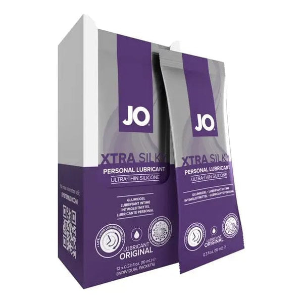 JO Lubricants Lubes JO Xtra Silky Silicone Foil Display Box - 12 x 10mL