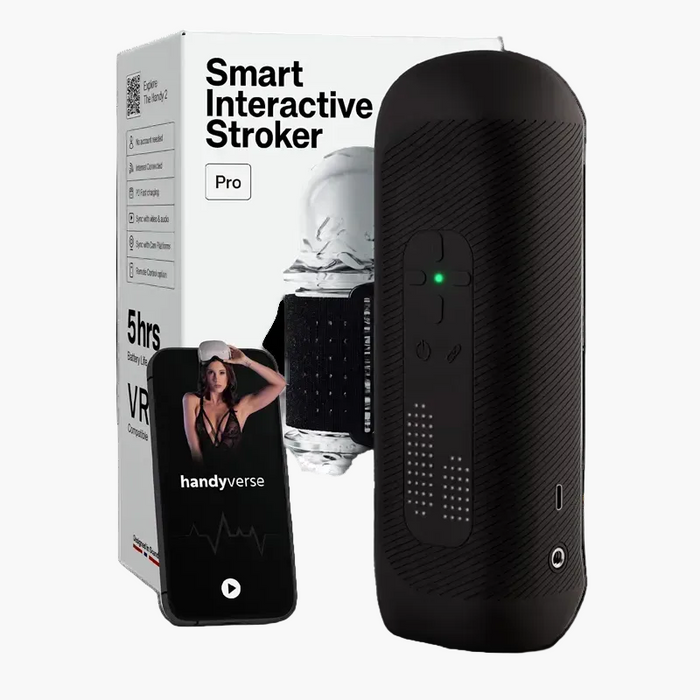 The Handy 2 Pro automatic stroker in black with TrueGrip Gen 3 sleeve