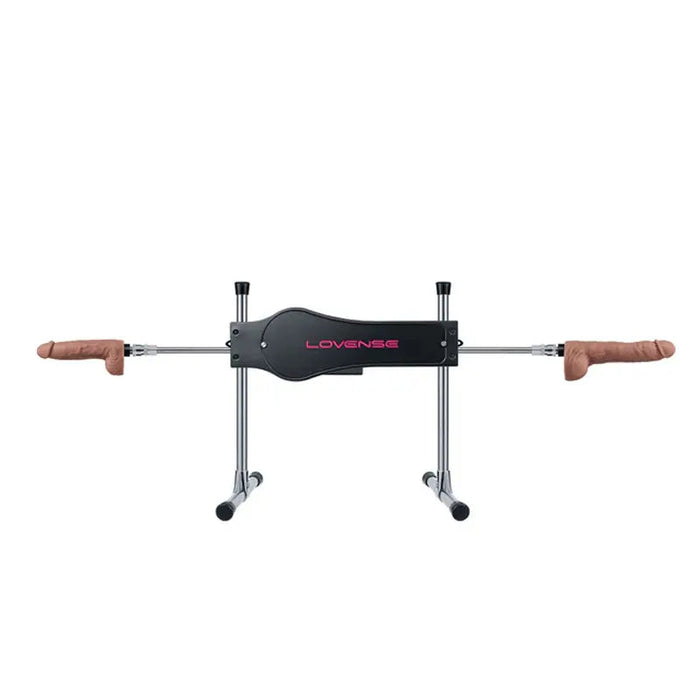 Lovense Sex Machine with a dildo on each end of its adjustable chrome frame