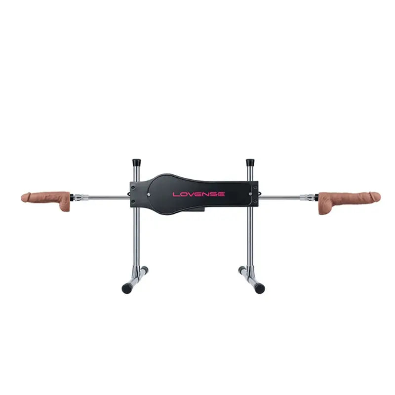 Lovense Sex Machine with a dildo on each end of its adjustable chrome frame