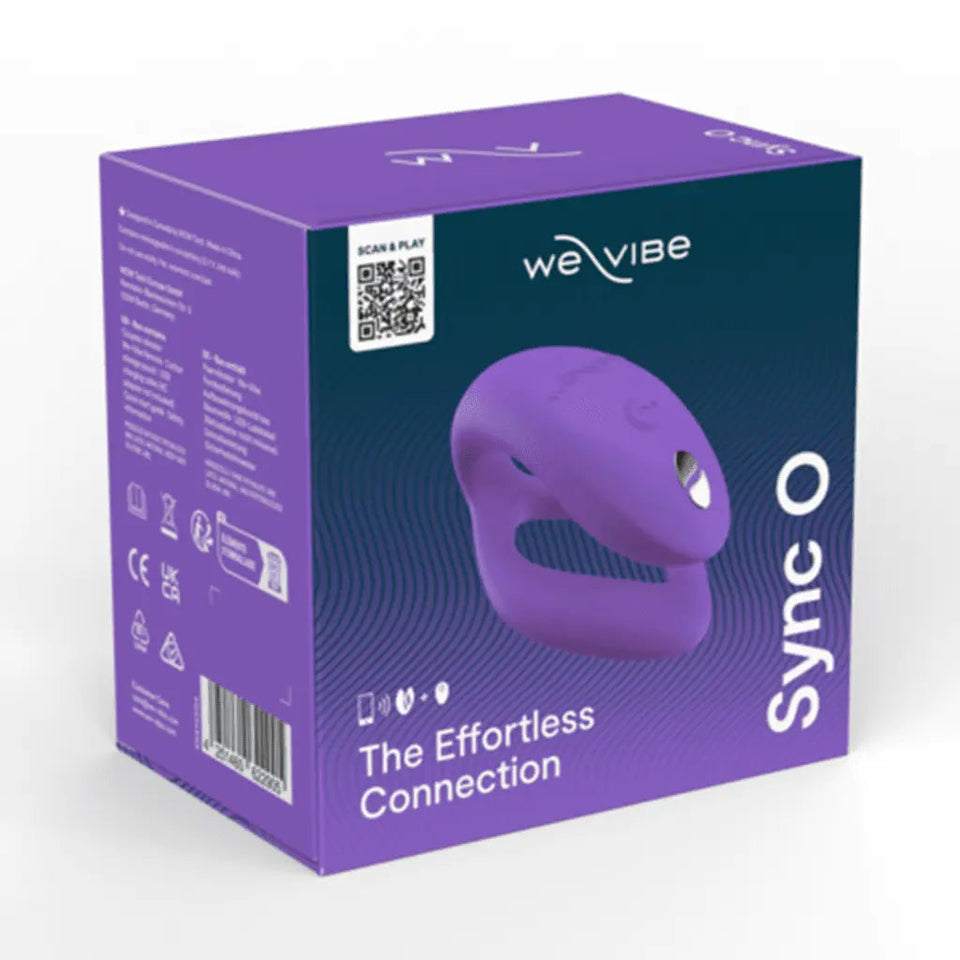 We-Vibe Sync O couples vibrator in purple silicone with its retail box