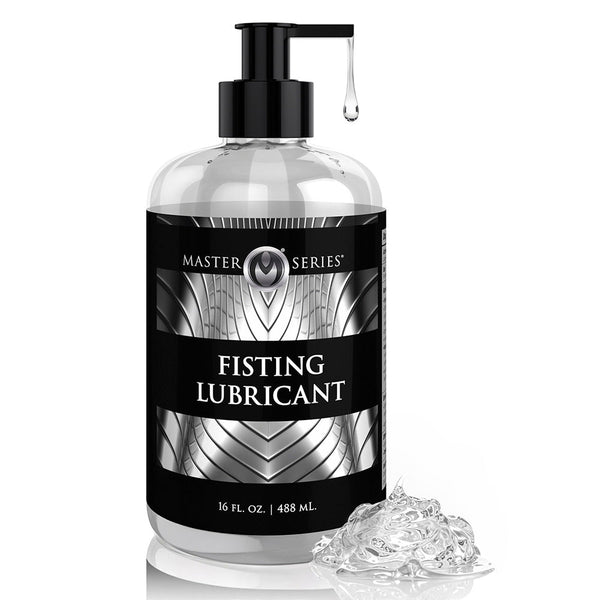 Master Series Fisting Lubricant with Lidocaine – 16 oz – clear water-based lube bottle