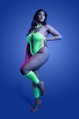 PRESSURE POINT UV reactive rhinestone knit teddy and matching gloves (can also be worn as leg warmers)