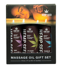 Hemp Seed Valentine '26 Massage Oil Trio Gift Set Includes 1 of each 2oz Massage Oil:  XOXO, Lip Locked, Pucker Up