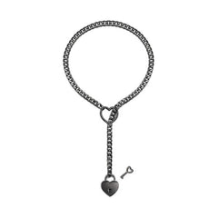 HEART & LOCK O RING SLIP CHOKE CHAIN - Black