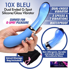 10X Bleu vibrator features 3 speeds, 7 vibrations, waterproof design, with velvet pouch