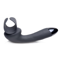 10X Solo Stroke Penis Teaser Wand in dark grey silicone, curved ergonomic shape with textured sleeve