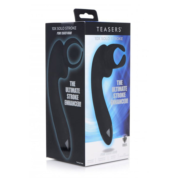 10X Solo Stroke Penis Teaser Wand by Teasers shown in retail box, front and side panel visible