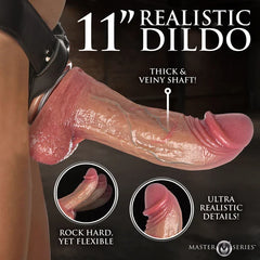 Close-up of 11-inch realistic dildo highlighting thick veiny shaft with ultra-realistic detailing