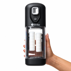 SVibe Ikon VOLT warming male masturbator in transparent black with push-button controls