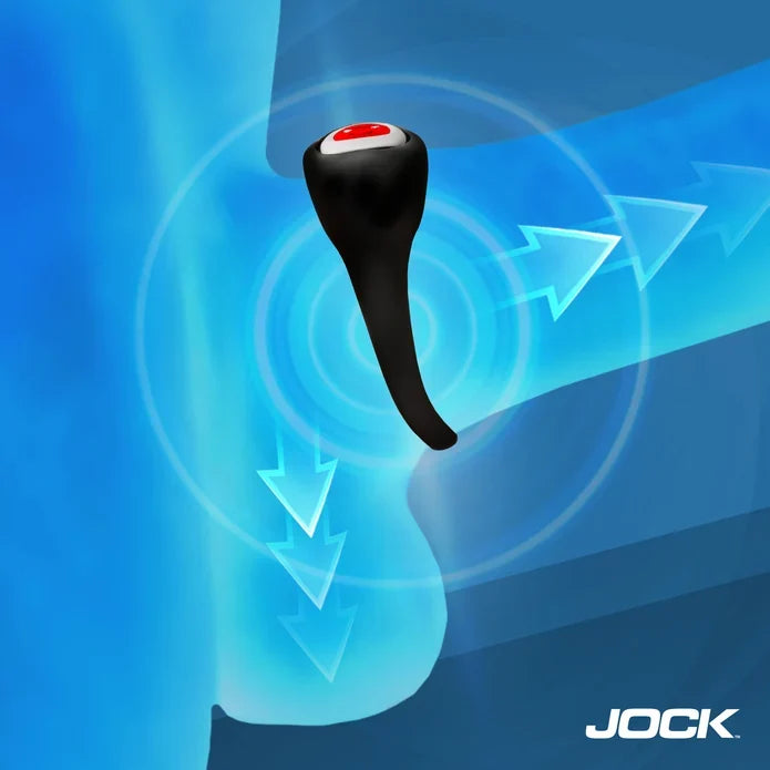 Jock Hard-On Vibrating Silicone Cock Ring – black stretch ring with removable bullet