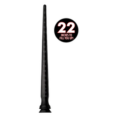 Close-up of 22-inch black silicone hose with embossed measurement markings along the shaft
