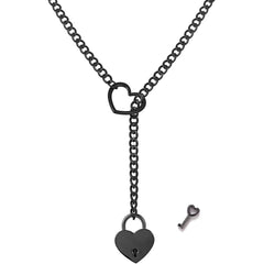 HEART & LOCK O RING SLIP CHOKE CHAIN - Black