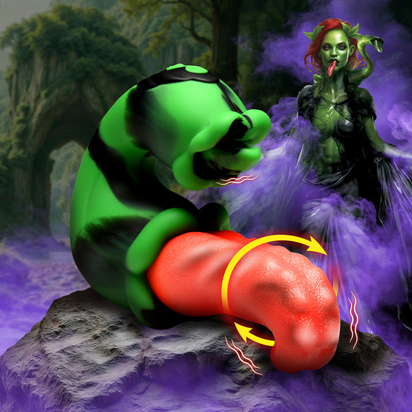 Creature Cocks Tongue Lasher Rotating Tongue Rabbit Vibrator – black and green alien flower vibrator with red tongue