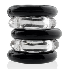 JACKER 5-STACK five-pack tube super-strong  cockrings CLEAR/BLACK
