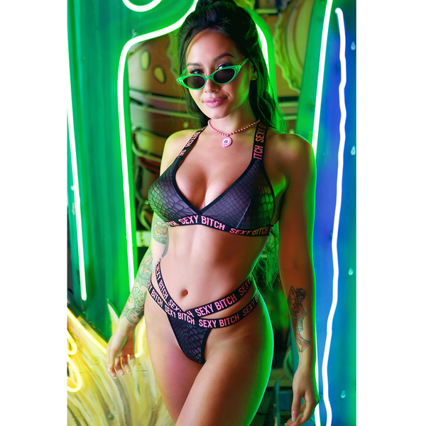 Fantasy Lingerie Sexy Bitch Bralette & Strappy Panty Set – S/M