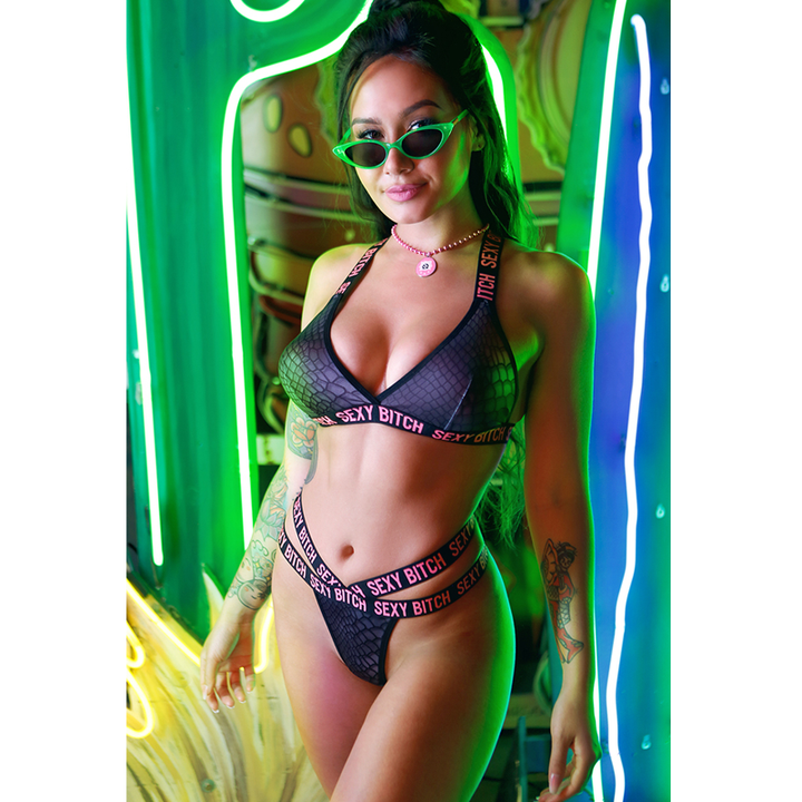 Fantasy Lingerie Sexy Bitch Bralette & Strappy Panty Set – S/M