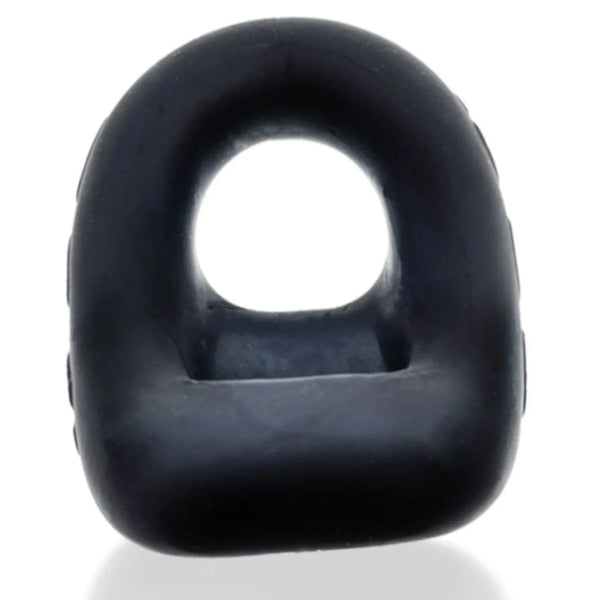 Oxballs 360 cock ring in black plussilicone, front view showing dual-loop ergonomic design