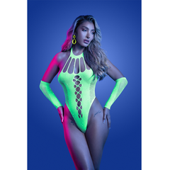 PRESSURE POINT UV reactive rhinestone knit teddy and matching gloves (can also be worn as leg warmers)