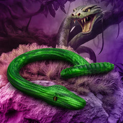 Creature Cocks Slither Extra-Long Silicone Snake Dildo – 22.5 Inch – extra-long green and yellow silicone snake dildo with T-handle