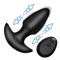 Bang! Thrusting Vibrating Silicone Butt Plug with Remote – black silicone plug and wireless remote