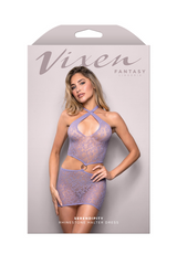 SERENDIPITY Rhinestone leopard knit keyhole halter cut-out dress (Lavender)