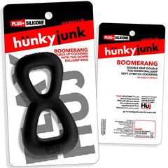 BOOMERANG double-ring cockring & nut-tugger BLACK FOG