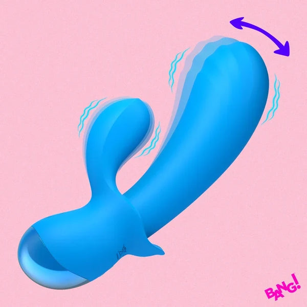 Bang! Flexible Thick Silicone Rabbit Vibrator – blue thick rabbit vibrator with curved shaft