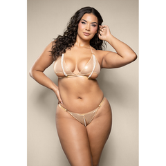 Pearl Bralette & Crotchless Panty Gold