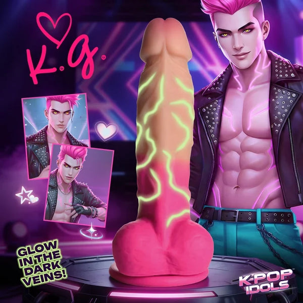 XR X-POP K.G. Glow-in-the-Dark Silicone Dildo – flesh to pink ombre with glowing veins and balls
