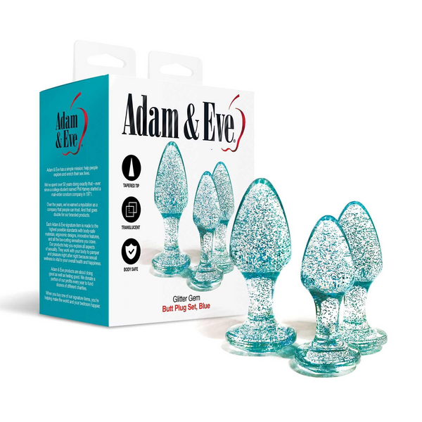 Adam & Eve Glitter Gem Butt Plug Set Blue