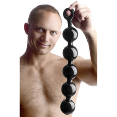 Master Series Black Baller Large Anal Beads – five large black TPE beads with pull ring
