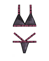 Fantasy Lingerie Sexy Bitch Bralette & Strappy Panty Set – S/M
