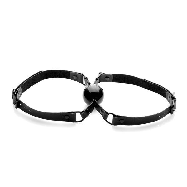 XR Doppelgänger Silicone Double Mouth Gag – black shared silicone ball gag with two PU leather straps