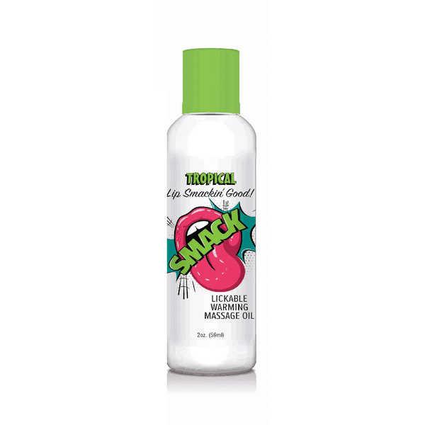Little Genie Smack Tropical lickable warming massage oil, 2 oz clear bottle, green cap