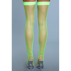 Nylon Fishnet Thigh Highs - Neon Green