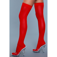 Opaque Nylon Thigh Highs - Red