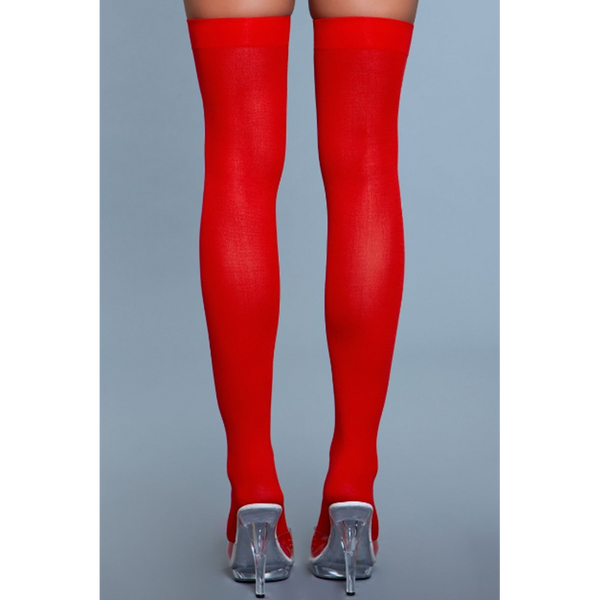 Opaque Nylon Thigh Highs - Red