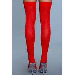 Opaque Nylon Thigh Highs - Red