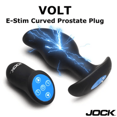 XR Volt E-Stim Curved Prostate Plug with Remote – black curved silicone plug and wireless remote
