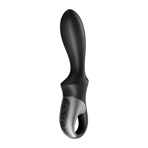 Satisfyer Heat Climax black anal vibrator with curved silicone shaft and finger-loop handle