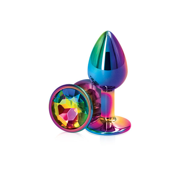 Rear Assets Multicolor Small plug in rainbow aluminum finish with a faceted multicolor gem base