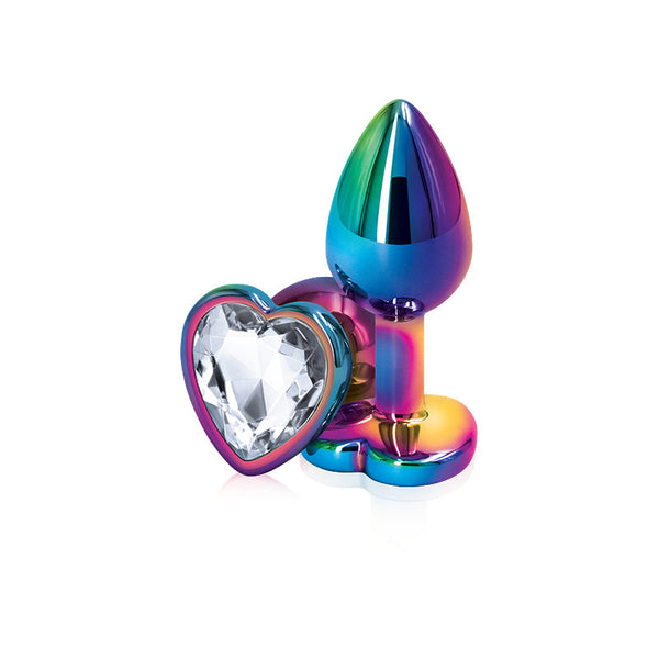 Rear Assets Multicolor Heart Small plug in rainbow aluminum with clear heart-shaped crystal base