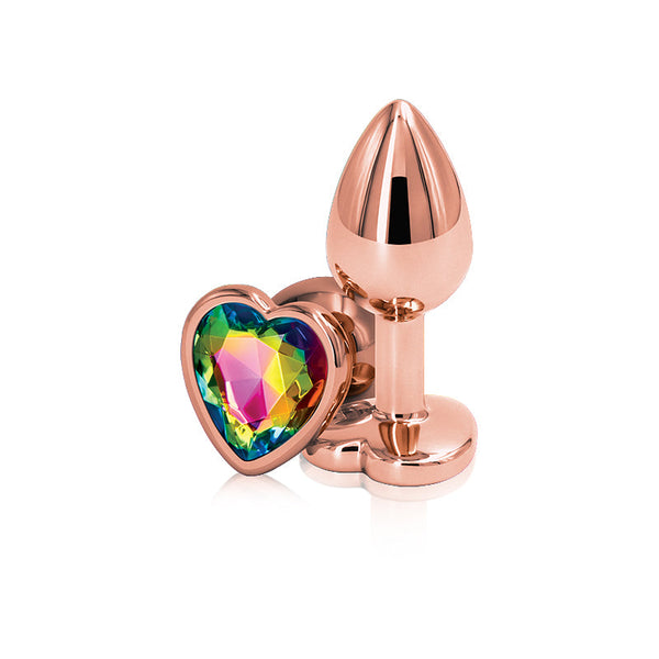 NS Novelties Rear Assets Rose Gold Heart Small anal plug with rainbow heart gemstone base