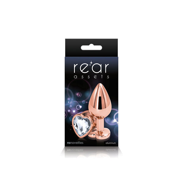 NS Novelties Rear Assets Rose Gold Heart plug in black retail packaging showing product detail
