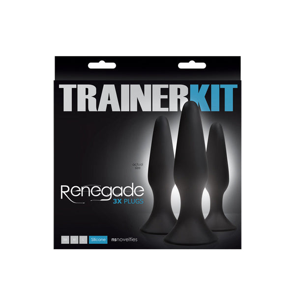 Renegade Trainer Kit packaging showing 3x silicone plugs set by NS Novelties, black box with blue text