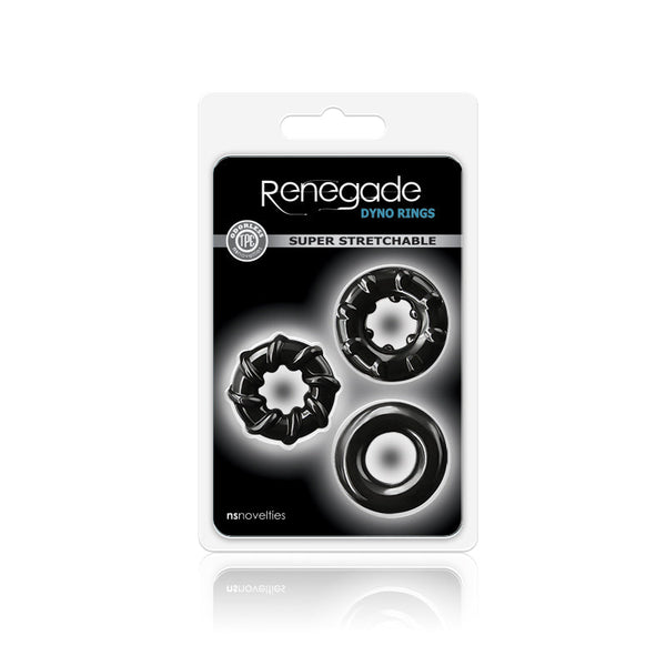 NS Novelties Renegade Dyno Rings black set in super stretchable packaging