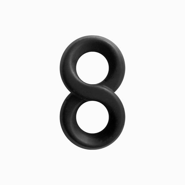 Renegade Infinity Cock Ring in black silicone, figure-eight shape on white background