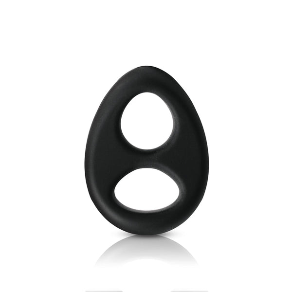 Renegade Romeo black silicone cock and ball ring with dual-loop teardrop design